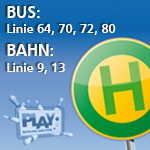  Bus Linie 64,70, 72 und 80  Bahn Linie 9 und 13